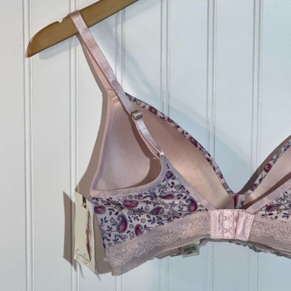 Jessica Simpson Floral Lightly Padded Bra Womens 34C Pink With Lace Trim Classic - Picture 7 of 8